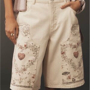 Anthropologie Cream Floral Patchwork Bermuda Shorts